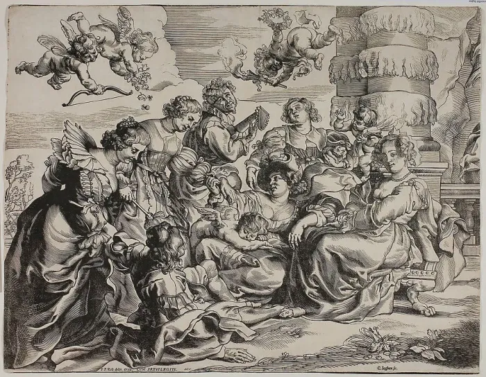 Framed Print : The Garden of Love, Left Half, with Seated Woman, c.1631. Creator: Christoffel Jegher Framed Print : The Garden of Love, Left Half, with Seated Woman, c.1631. Creator: Christoffel Jegher