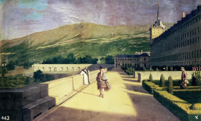 Framed Print : The Garden of the monks in the Monastery of San Lorenzo del Escorial, oil on canvas Framed Print : The Garden of the monks in the Monastery of San Lorenzo del Escorial, oil on canvas