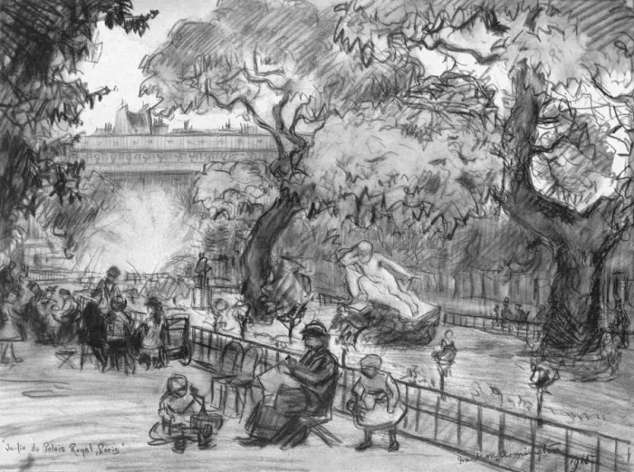 Framed Print : Garden of the Palais-Royal, 1915. Artist: Frank Milton Armington Framed Print : Garden of the Palais-Royal, 1915. Artist: Frank Milton Armington