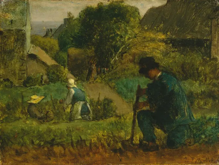 Framed Print : Garden Scene, 1854. Creator: Jean Francois Millet Framed Print : Garden Scene, 1854. Creator: Jean Francois Millet