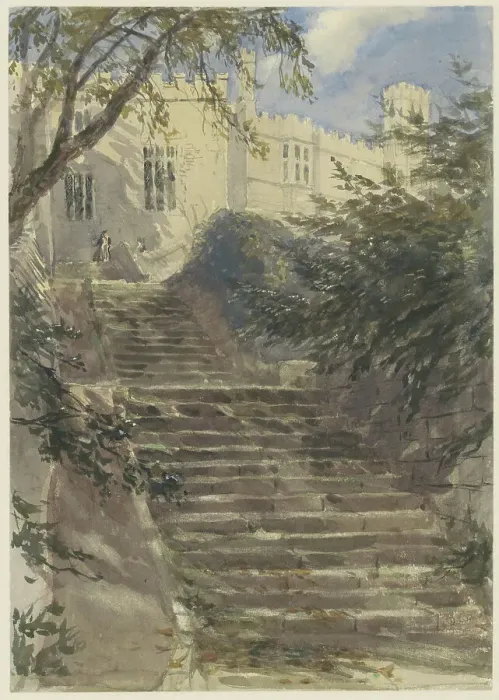 Framed Print : Garden stairs at Haddon Hall (Derbyshire), 1831-1859. Creator: David Cox the Elder