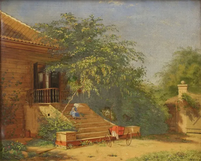 Framed Print : The Garden Steps Leading to the Painter Christen Kobke's Studio at Blegdammen, Copenhagen, 1844. Creator: Frants Diderik Bøe Framed Print : The Garden Steps Leading to the Painter Christen Kobke's Studio at Blegdammen, Copenhagen, 1844. Creator: Frants Diderik Bøe