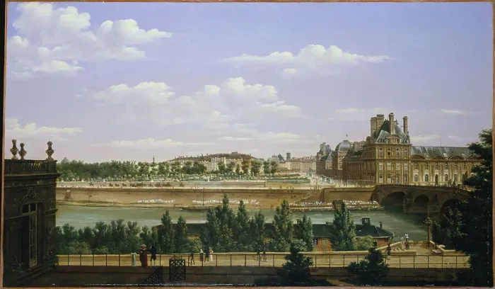 Framed Print : The Garden and Tuileries Palace, seen from the Quai d'Orsay, 1813. Creator: Etienne Bouhot Framed Print : The Garden and Tuileries Palace, seen from the Quai d'Orsay, 1813. Creator: Etienne Bouhot