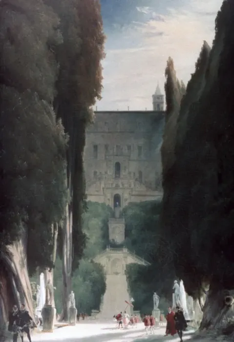 Framed Print : The Garden of the Villa d Este, 1830. Artist: Karl Blechen Framed Print : The Garden of the Villa d Este, 1830. Artist: Karl Blechen