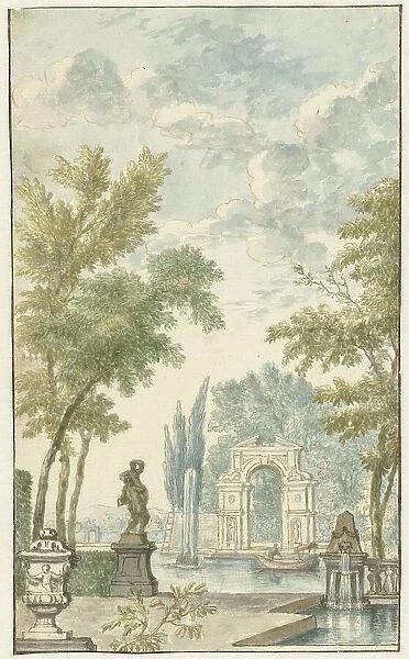 Garden with water feature, 1757-1822. Creator: Hermanus Petrus Schouten