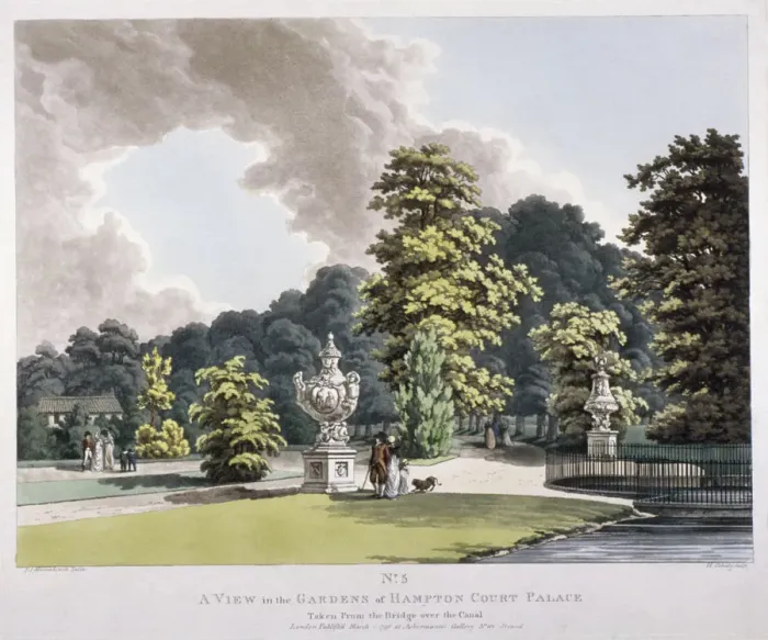 Framed Print : Gardens at Hampton Court Palace, Hampton, Middlesex, 1798. Artist: Heinrich Schutz Framed Print : Gardens at Hampton Court Palace, Hampton, Middlesex, 1798. Artist: Heinrich Schutz
