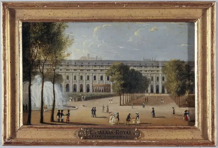 Framed Print : Gardens of the Palais-Royal, around 1820, current 1st arrondissement, between 1815 and 1825. Creator: Unknown Framed Print : Gardens of the Palais-Royal, around 1820, current 1st arrondissement, between 1815 and 1825. Creator: Unknown