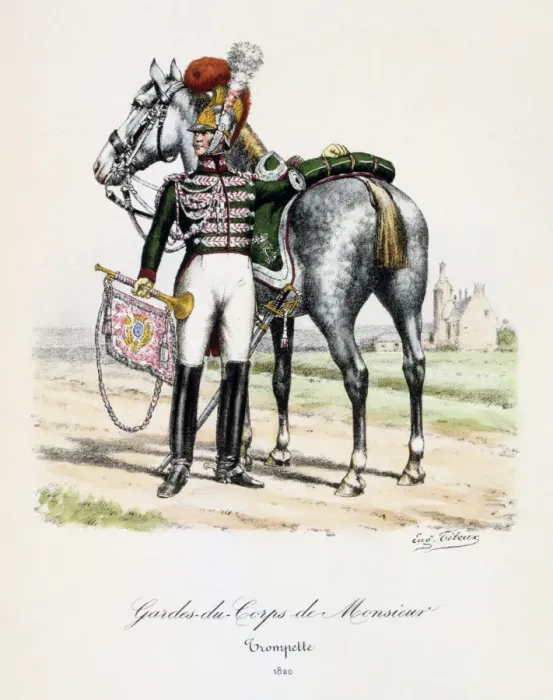 Framed Print : Gardes-du-Corps de Monsieur, Trumpeter, 1820. Artist: Eugene Titeux Framed Print : Gardes-du-Corps de Monsieur, Trumpeter, 1820. Artist: Eugene Titeux
