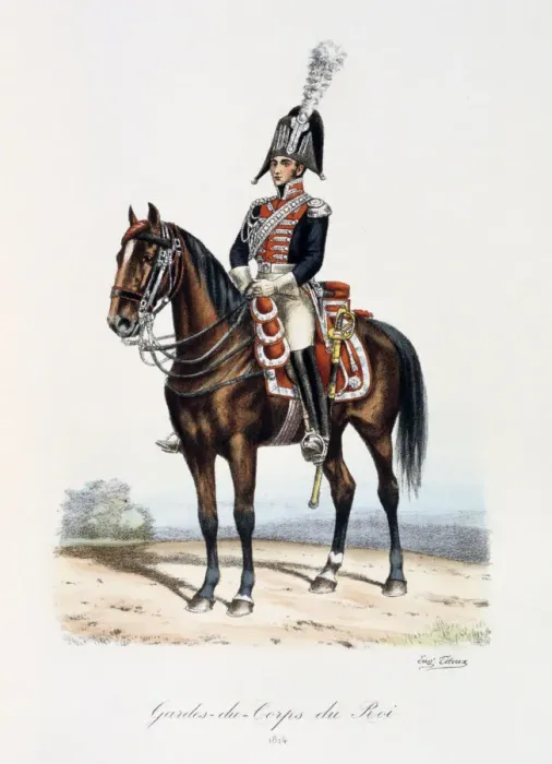 Framed Print : Gardes-du-Corps de Roi, 1814 Artist: Eugene Titeux Framed Print : Gardes-du-Corps de Roi, 1814 Artist: Eugene Titeux