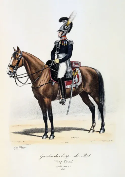 Framed Print : Gardes-du-Corps de Roi, Major-General (petite tenue), 1815 Artist: Eugene Titeux Framed Print : Gardes-du-Corps de Roi, Major-General (petite tenue), 1815 Artist: Eugene Titeux