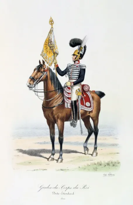 Framed Print : Gardes-du-Corps de Roi, Standard Bearer, 1820 Artist: Eugene Titeux Framed Print : Gardes-du-Corps de Roi, Standard Bearer, 1820 Artist: Eugene Titeux