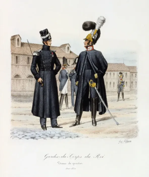 Framed Print : Gardes-du-Corps de Roi, tenue de quartier, 1820-30 Artist: Eugene Titeux Framed Print : Gardes-du-Corps de Roi, tenue de quartier, 1820-30 Artist: Eugene Titeux