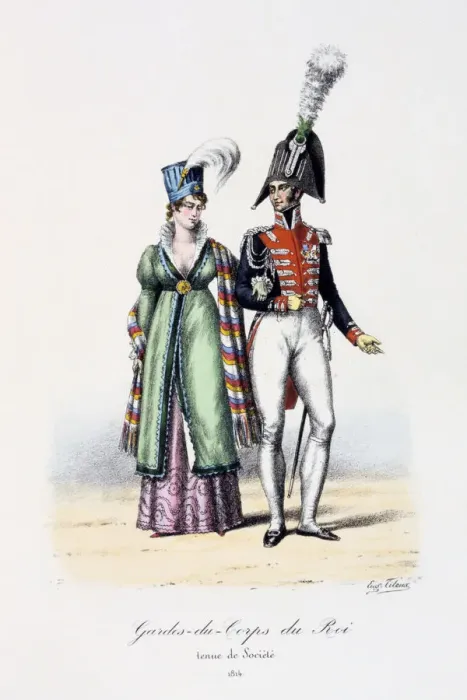 Framed Print : Gardes-du-Corps de Roi, tenue de societe, 1814 Artist: Eugene Titeux Framed Print : Gardes-du-Corps de Roi, tenue de societe, 1814 Artist: Eugene Titeux