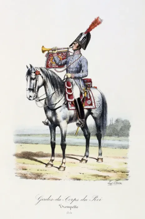 Framed Print : Gardes-du-Corps de Roi, Trumpeter, 1814 Artist: Eugene Titeux Framed Print : Gardes-du-Corps de Roi, Trumpeter, 1814 Artist: Eugene Titeux