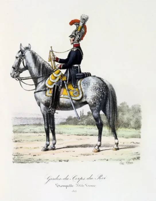 Framed Print : Gardes-du-Corps de Roi, Trumpeter (petite tenue), 1815 Artist: Eugene Titeux Framed Print : Gardes-du-Corps de Roi, Trumpeter (petite tenue), 1815 Artist: Eugene Titeux