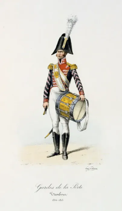 Framed Print : Gardes de la Porte, Drummer, 1814-15 Artist: Eugene Titeux Framed Print : Gardes de la Porte, Drummer, 1814-15 Artist: Eugene Titeux