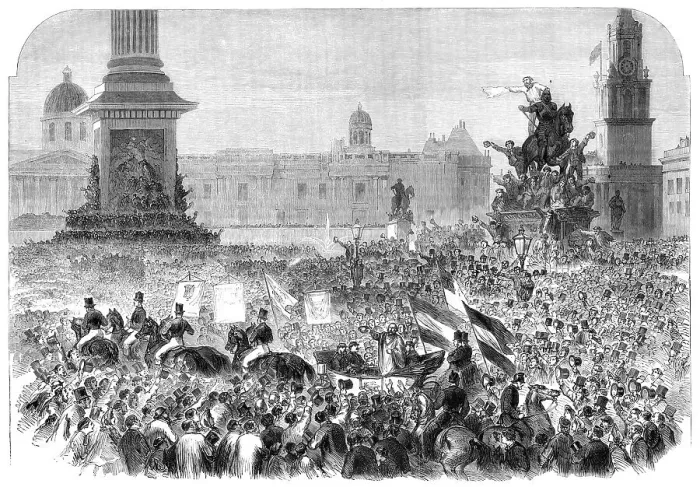Framed Print : Garibaldi's visit to London: arrival at Charing-Cross, 1864. Creator: Unknown Framed Print : Garibaldi's visit to London: arrival at Charing-Cross, 1864. Creator: Unknown