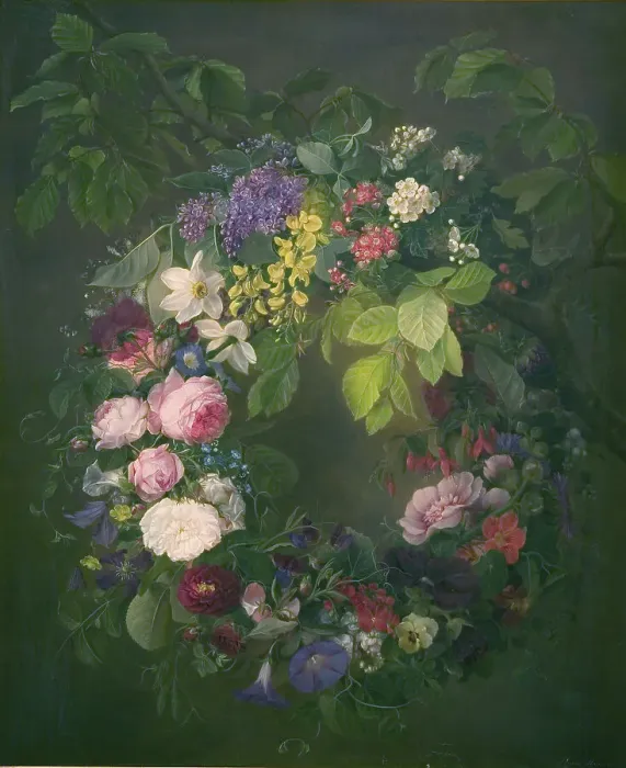 Framed Print : Garland of flowers, 1835-1855. Creator: Emma Thomsen Framed Print : Garland of flowers, 1835-1855. Creator: Emma Thomsen