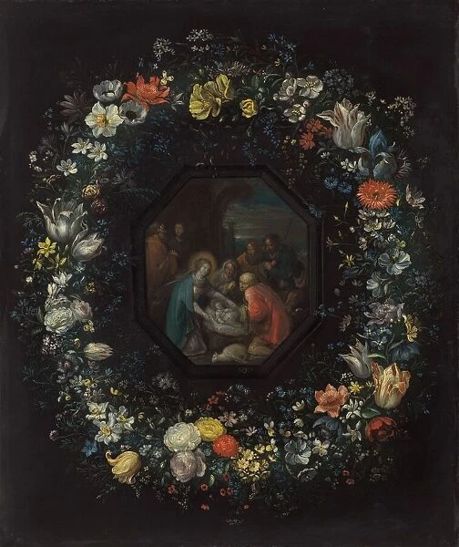 Garland of Flowers with Adoration of the Shepherds, c. 1625  /  1630