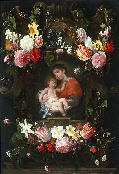 Garland of Flowers with Madonna and Child, First third of 17th cen Artist: Seghers, Daniel (1590-1661)