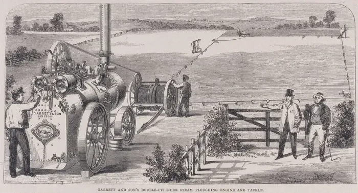 Framed Print : Garrett & Sons Double-Cylinder Steam Ploughing Engine and Tackle, c1862 Framed Print : Garrett & Sons Double-Cylinder Steam Ploughing Engine and Tackle, c1862