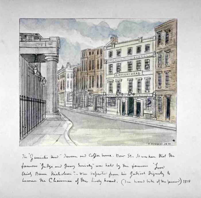 Framed Print : The Garricks Head Tavern, Bow Street, Westminster, London, 1870. Artist: F Herbert