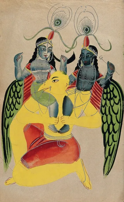 Framed Print : Garuda carrying two identical figures possibly Krishna and Balarama. Creator: Unknown Framed Print : Garuda carrying two identical figures possibly Krishna and Balarama. Creator: Unknown