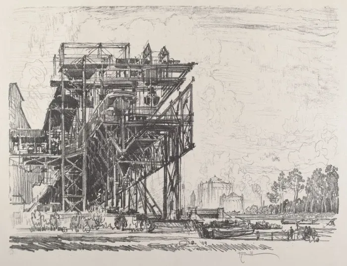 Framed Print : Gas Works from the Canal, Berlin, 1921. Creator: Joseph Pennell Framed Print : Gas Works from the Canal, Berlin, 1921. Creator: Joseph Pennell
