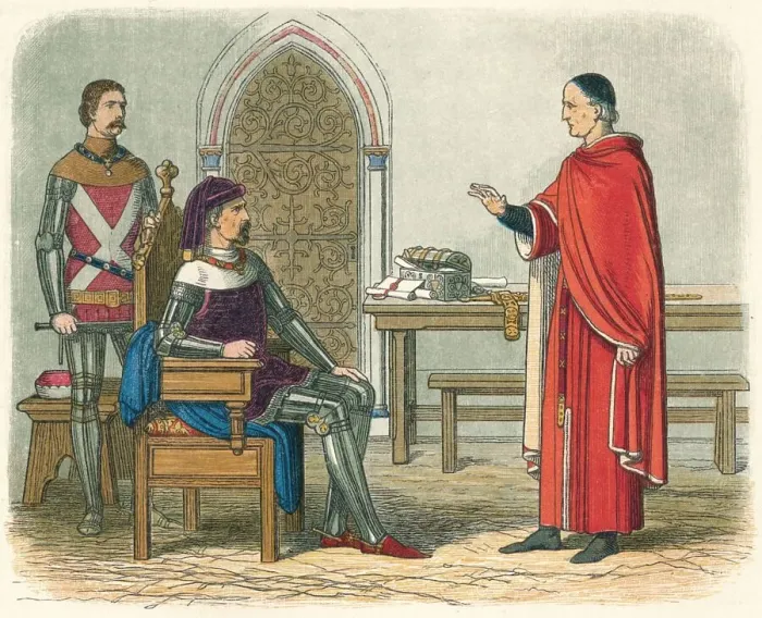 Framed Print : Gascoigne refuses to sentence a prelate or peer, 1405 (1864). Artist: James William Edmund Doyle Framed Print : Gascoigne refuses to sentence a prelate or peer, 1405 (1864). Artist: James William Edmund Doyle