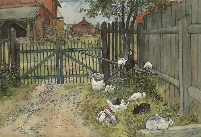 Framed Print : The Gate. From A Home (26 watercolours). Creator: Carl Larsson Framed Print : The Gate. From A Home (26 watercolours). Creator: Carl Larsson