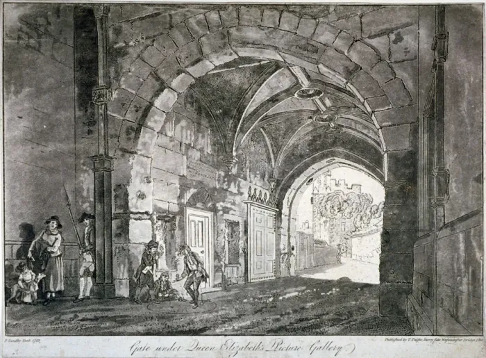 Framed Print : Gate under Queen Elizabeths Picture Gallery, Windsor Castle, Berkshire, 1812. Artist Framed Print : Gate under Queen Elizabeths Picture Gallery, Windsor Castle, Berkshire, 1812. Artist