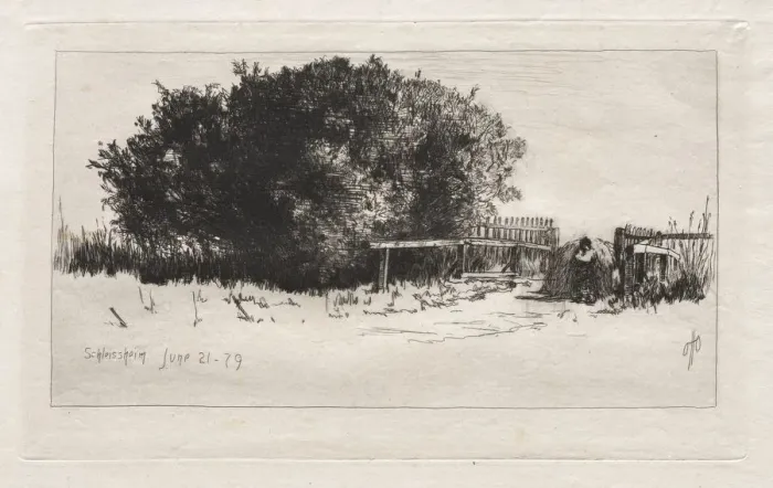Framed Print : The Gate, Schleissheim, 1879. Creator: Otto H. Bacher (American, 1856-1909)