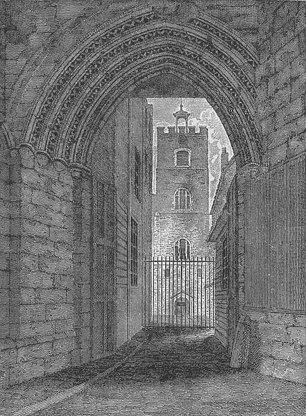 The gate of St Bartholomews Priory, West Smithfield, City of London, c1850 (1906)