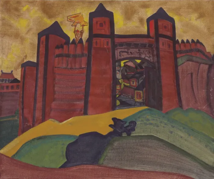Framed Print : The Gates of Tmutarakan. Stage design for the opera The Tale of Tsar Saltan by N Framed Print : The Gates of Tmutarakan. Stage design for the opera The Tale of Tsar Saltan by N