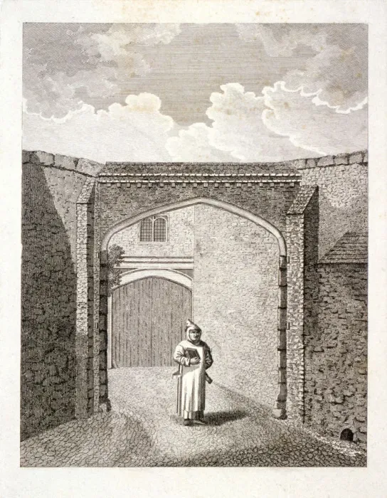 Framed Print : The gateway at Charterhouse, Finsbury, London, c1800. Artist: John Barlow Framed Print : The gateway at Charterhouse, Finsbury, London, c1800. Artist: John Barlow