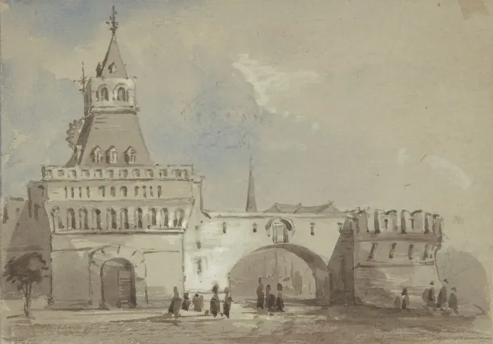 Framed Print : Gateway of the Kitai Gorod, Moscow, 19th century. Creator: Anon Framed Print : Gateway of the Kitai Gorod, Moscow, 19th century. Creator: Anon