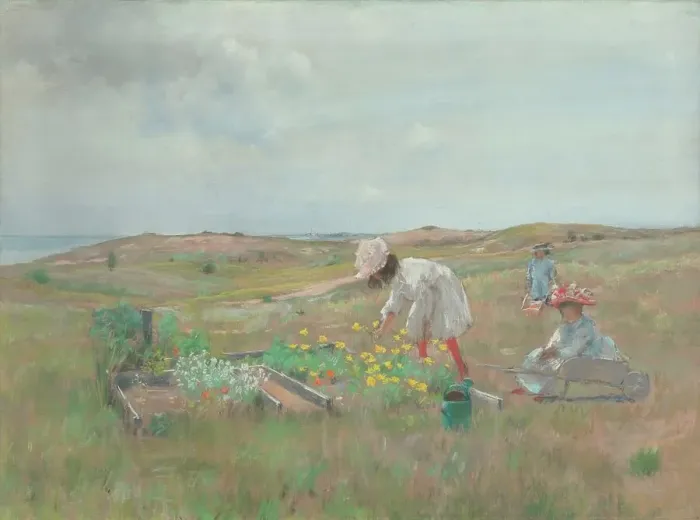Framed Print : Gathering Flowers, Shinnecock, Long Island, c. 1897. Creator: William Merritt Chase Framed Print : Gathering Flowers, Shinnecock, Long Island, c. 1897. Creator: William Merritt Chase