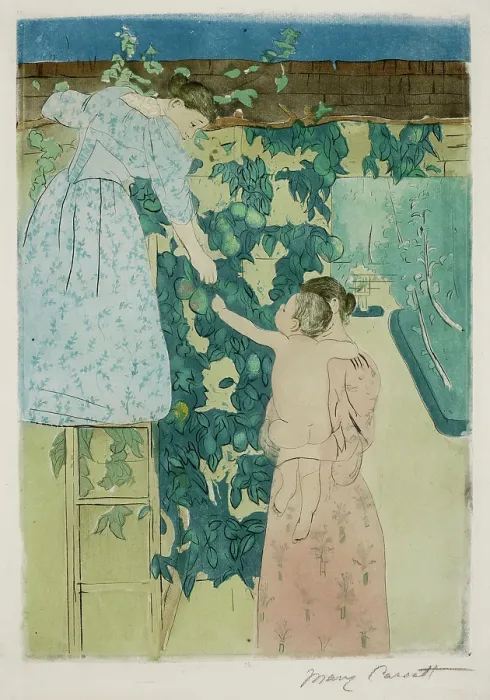 Framed Print : Gathering Fruit, c1893. Creator: Cassatt, Mary (1845-1926) Framed Print : Gathering Fruit, c1893. Creator: Cassatt, Mary (1845-1926)