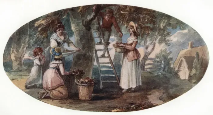 Framed Print : Gathering Fruit, late 18th century. Artist: William Hamilton Framed Print : Gathering Fruit, late 18th century. Artist: William Hamilton