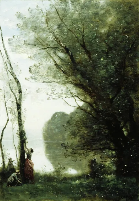 Framed Print : Gathering Fruit at Mortefontaine, between 1800 and 1875. Creator: Jean-Baptiste-Camille Corot Framed Print : Gathering Fruit at Mortefontaine, between 1800 and 1875. Creator: Jean-Baptiste-Camille Corot