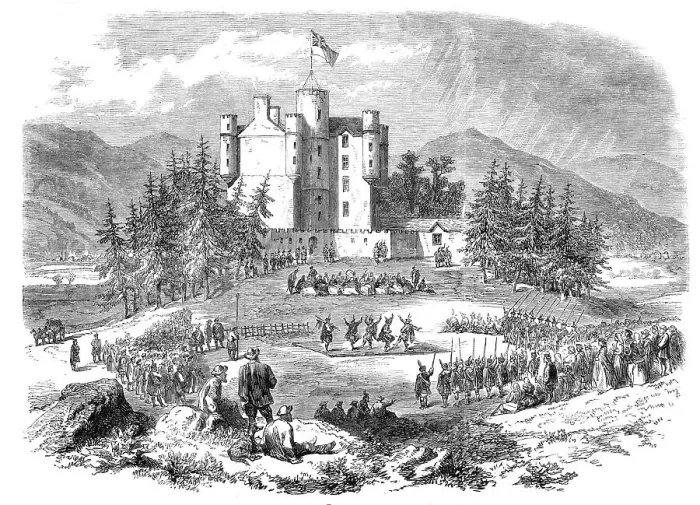 Framed Print : The Gathering of the Highland Clans at Braemar Castle, in the presence of the Prince and... 1864. Creator: Unknown Framed Print : The Gathering of the Highland Clans at Braemar Castle, in the presence of the Prince and... 1864. Creator: Unknown