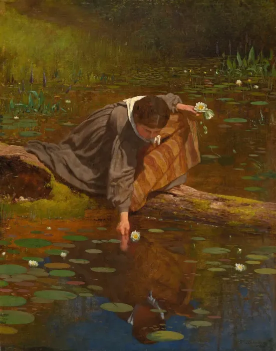 Framed Print : Gathering Lilies, 1865. Creator: Eastman Johnson Framed Print : Gathering Lilies, 1865. Creator: Eastman Johnson