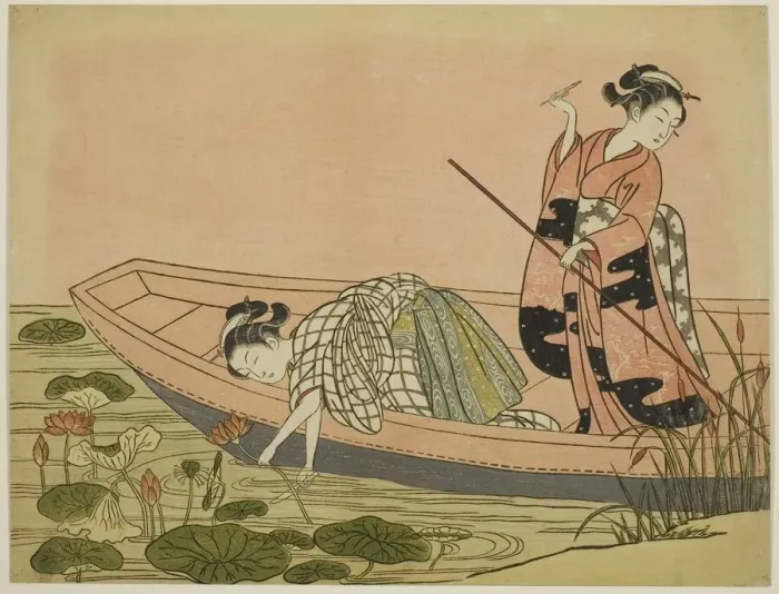 Framed Print : Gathering Lotus Flowers, c. 1765. Creator: Suzuki Harunobu Framed Print : Gathering Lotus Flowers, c. 1765. Creator: Suzuki Harunobu