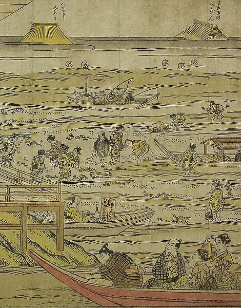 Gathering Shellfish at Low Tide at Shinagawa (Shinagawa shiohigari no zu), 1740s. Creator: Furuyama Moromasa
