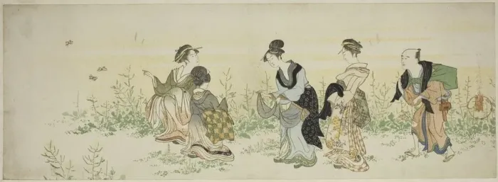Framed Print : Gathering spring flowers, Japan, n. d. Creator: Kubo Shunman Framed Print : Gathering spring flowers, Japan, n. d. Creator: Kubo Shunman