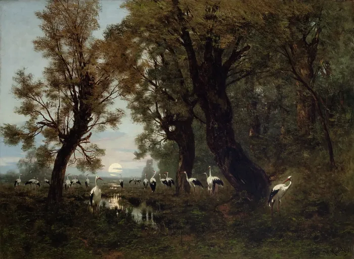 Framed Print : A Gathering of Storks, 1879. Creator: Wladyslaw Malecki Framed Print : A Gathering of Storks, 1879. Creator: Wladyslaw Malecki