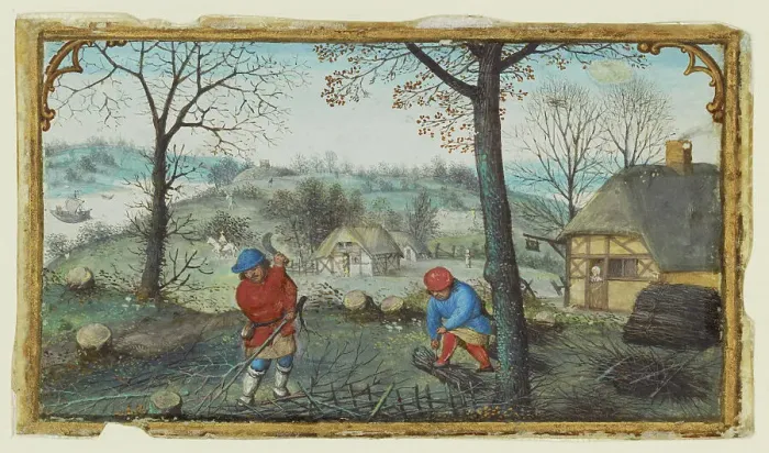Framed Print : Gathering Twigs; Calendar Miniature from a Book of Hours, about 1550. Creator: Simon Bening Framed Print : Gathering Twigs; Calendar Miniature from a Book of Hours, about 1550. Creator: Simon Bening