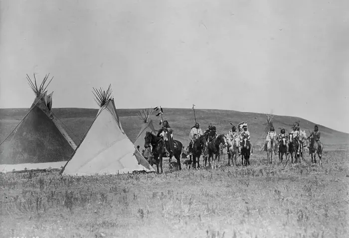 Framed Print : A gathering war party, c1908. Creator: Edward Sheriff Curtis Framed Print : A gathering war party, c1908. Creator: Edward Sheriff Curtis