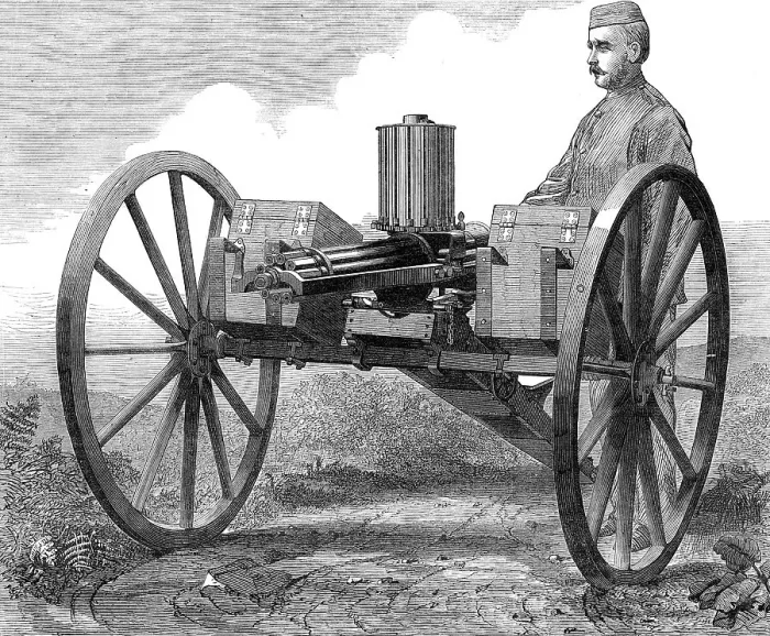 Framed Print : The Gatling Gun, 1872. Creator: Unknown Framed Print : The Gatling Gun, 1872. Creator: Unknown