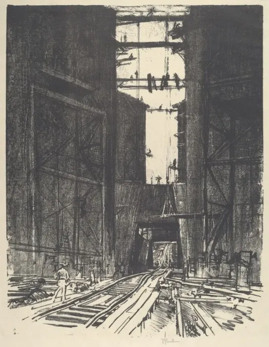Framed Print : At the Bottom of Gatun Lock, 1912. Creator: Joseph Pennell Framed Print : At the Bottom of Gatun Lock, 1912. Creator: Joseph Pennell